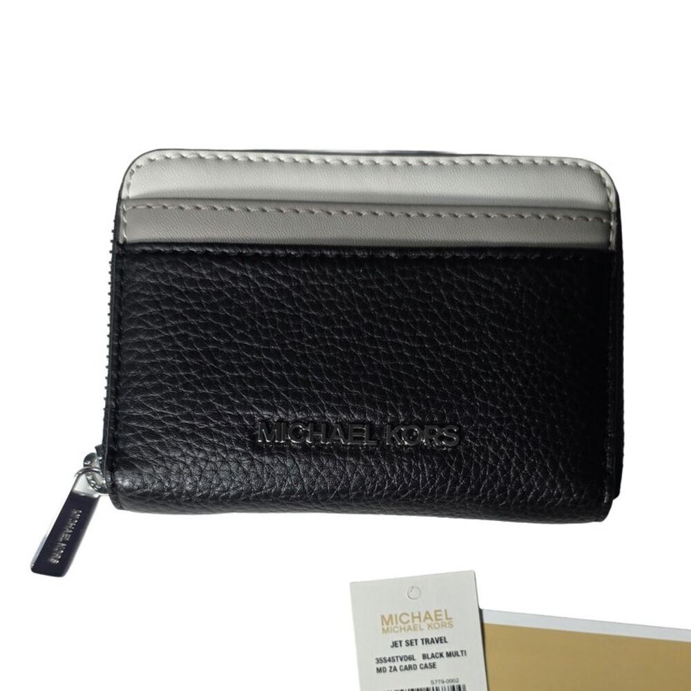 NEW Michael Kors MK Jet Set Travel Black-Multi MD ZA Zip Cash Wallet Card Case